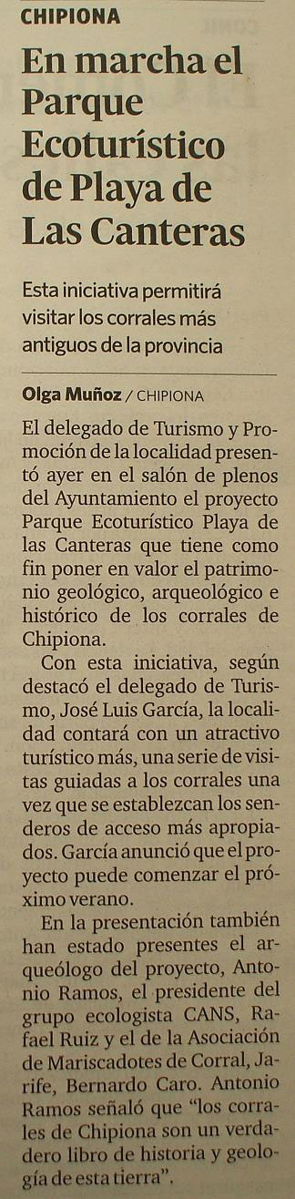 En marcha el Parque Ecoturístico de la Playa de las Canteras. (Diario de Cádiz)
