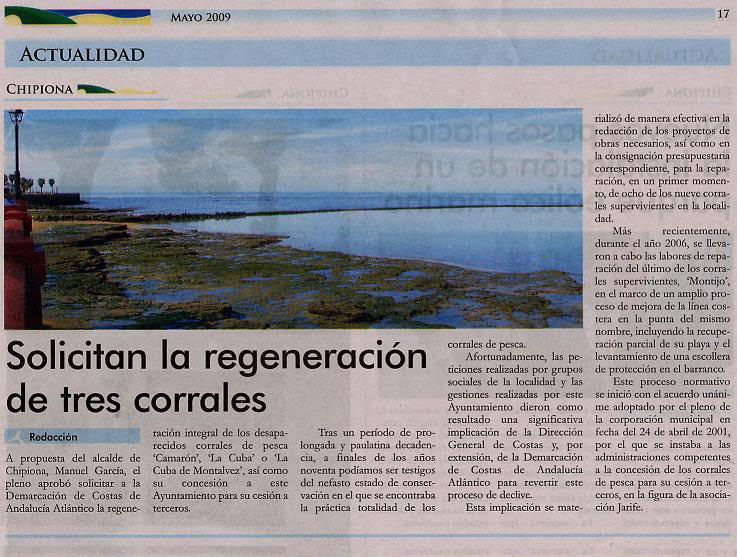 Solicitud por parte de Jarife de regeneración de tres corrales desaparecidos. (Gaceta de Costa Ballena)