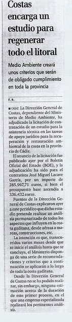 Costas encarga un estudio para regeneral el litoral. (Diario de Cádiz)