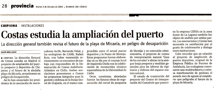 Costas estudia la ampliación del puerto de Chipiona. (Diario de Cádiz)