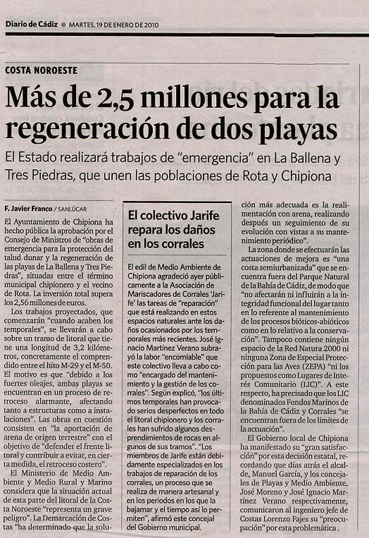 Más de 2,5 millones de euros para regeneración de playas de Chipiona. (Diario de Cádiz)